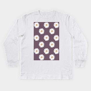 muted mauve purple neutral camel daisy flower floral pattern Kids Long Sleeve T-Shirt